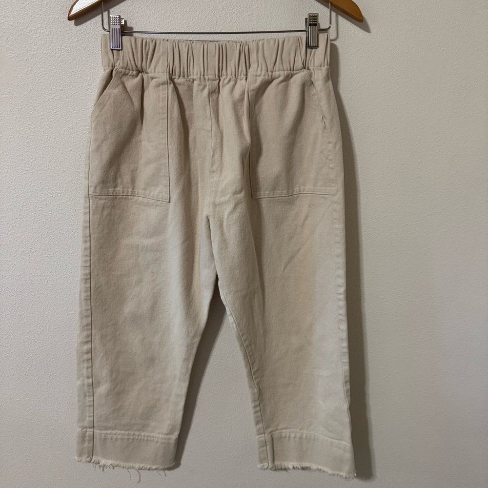 Hackwith Cropped Pull On Pants Oatmeal Raw Hem Patch Pockets Minimalist X-Small